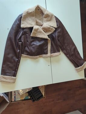 Brown Faux Leather / Sheepskin Jacket - Girls' Size L